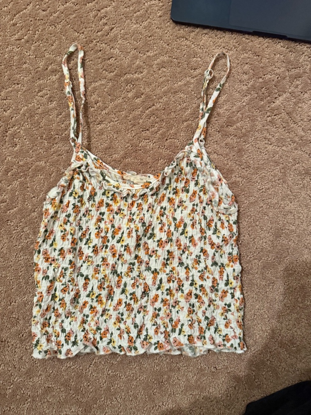 La Hearts Cream Floral Smocked Cami with Orange and Green Print